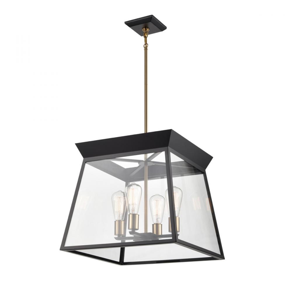 Lucian 4 Light Chandelier 18" Diameter Black and Brushed Brass