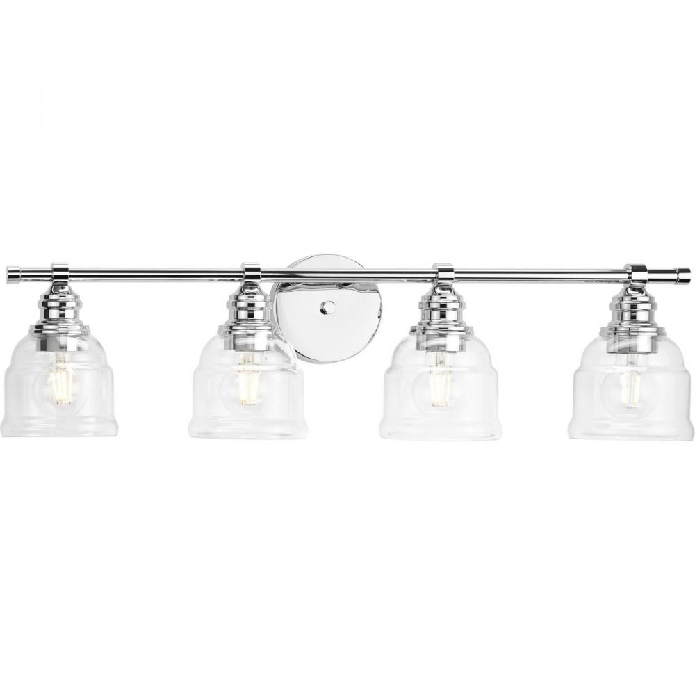 Ambrose Collection Four-Light Farmhouse Polished Chrome Clear Glass Bath Vanity Light