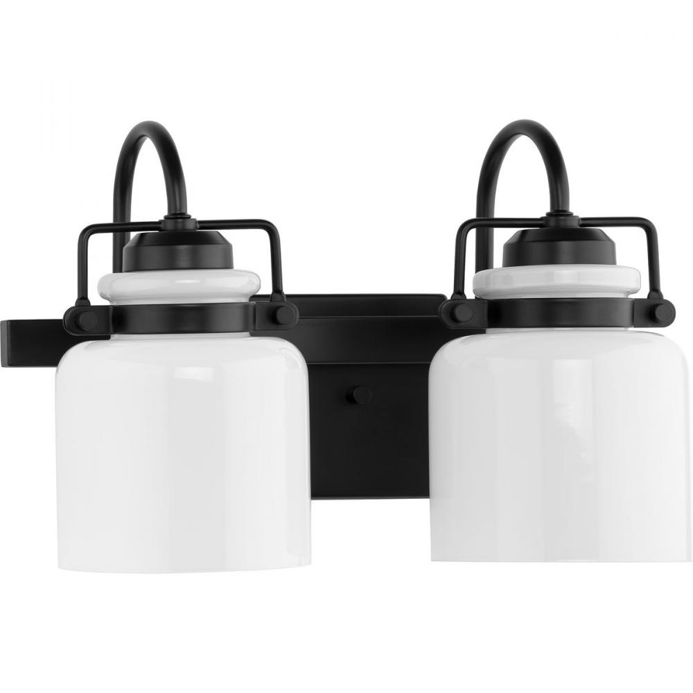 Fessler Collection Two-Light Matte Black Opal Glass Farmhouse Bath Light