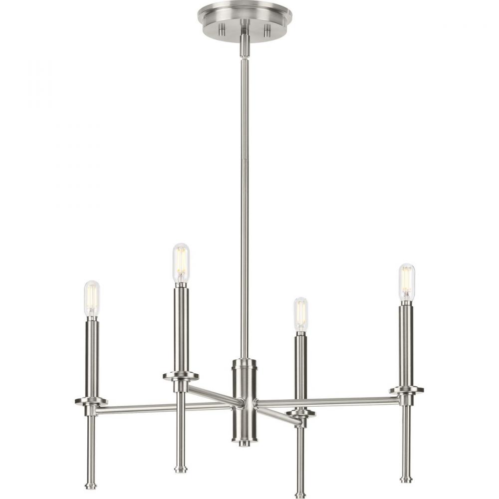 Elara Collection Four-Light New Traditional Brushed Nickel Chandelier Light