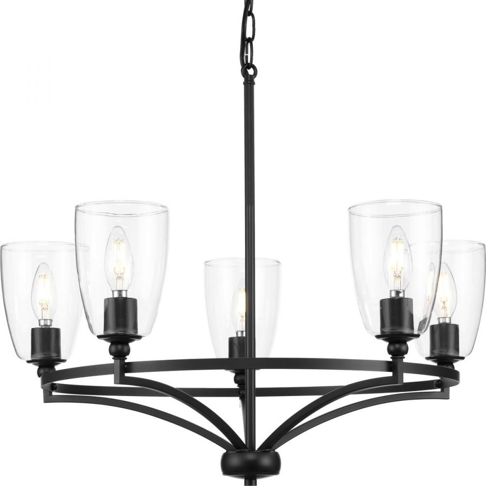 Parkhurst Collection Five-Light New Traditional Matte Black Clear Glass Chandelier Light