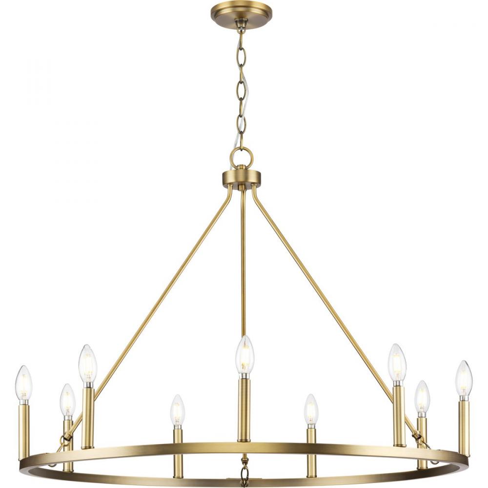 Gilliam Collection Nine-Light Vintage Brass New Traditional Chandelier