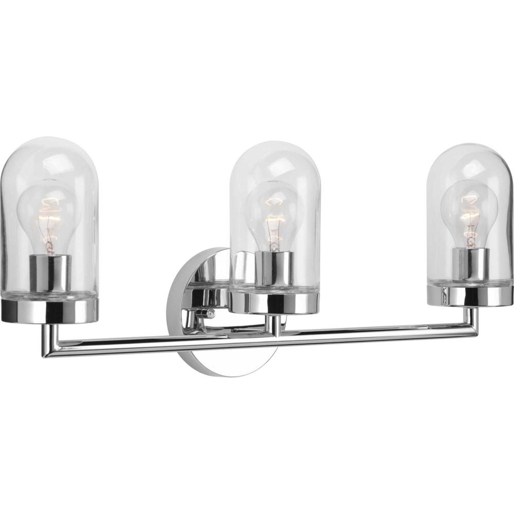 Signal Collection Three-Light Polished Chrome Clear Glass Coastal Bath Vanity Light