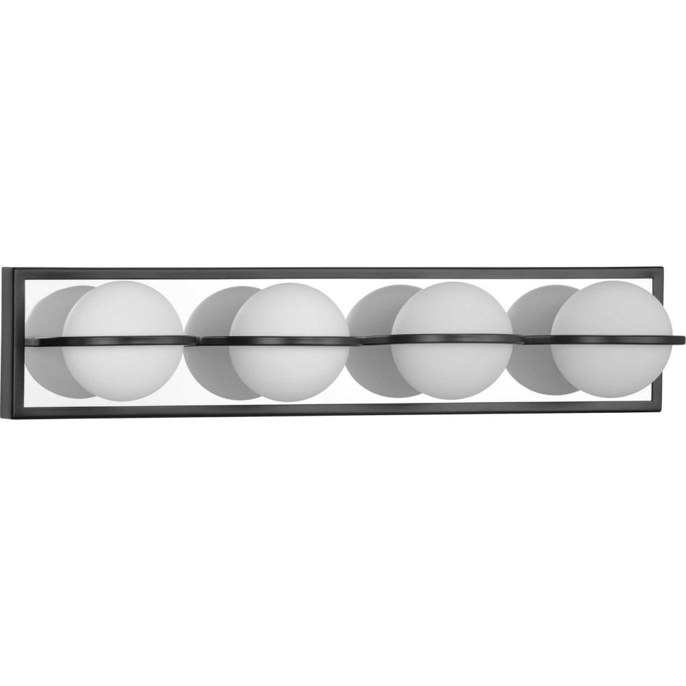 Pearl LED Collection Four-Light Matte Black Opal Glass LED Modern Style Bath Vanity Light