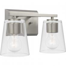  P300458-009 - Vertex Collection Two-Light Brushed Nickel Clear Glass Contemporary Bath Light