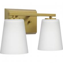  P300462-191 - Vertex Collection Two-Light Brushed Gold Etched White Glass Contemporary Bath Light