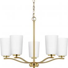 Progress P400350-012 - Adley Collection Five-Light Satin Brass Etched White Glass New Traditional Chandelier