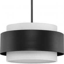 Progress P500399-31M - Silva Collection Three-Light Matte Black White Linen Shade Pendant