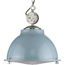 Progress P500212-164 - Medal Collection One-Light Coastal Blue Clear Patterned Glass Coastal Pendant Light