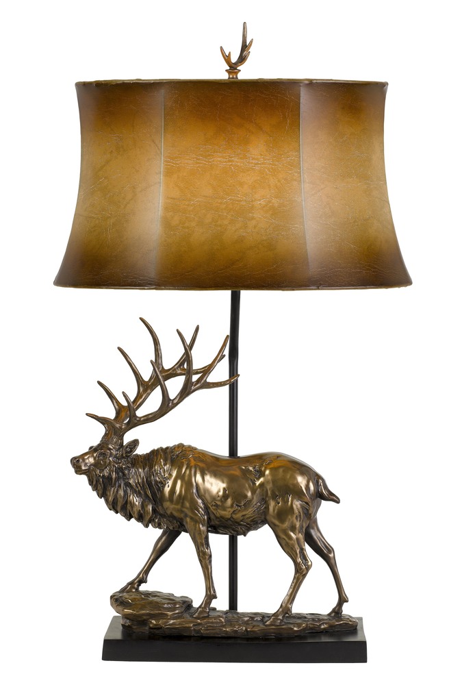 150W 3 Way Deer Resin Table Lamp With Leathrette Shade