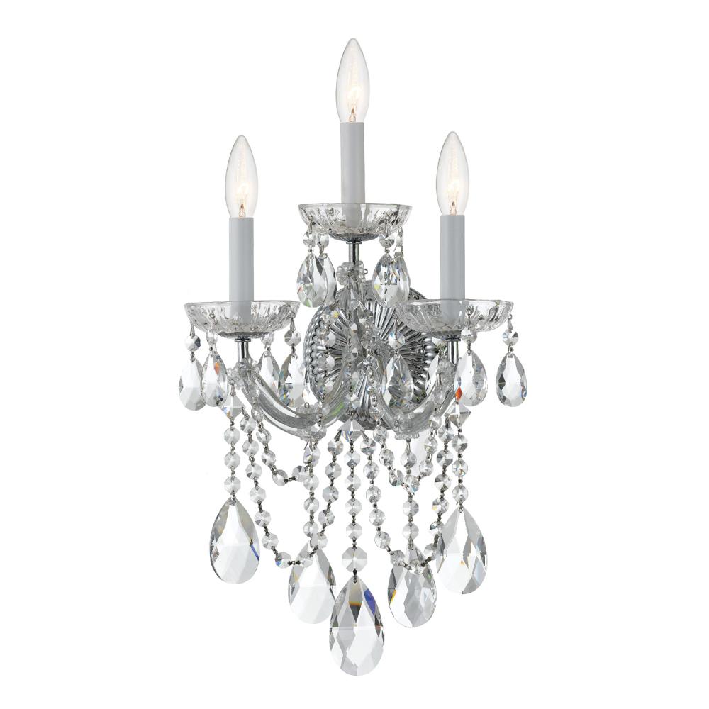 Maria Theresa 3 Light Hand Cut Crystal Polished Chrome Sconce