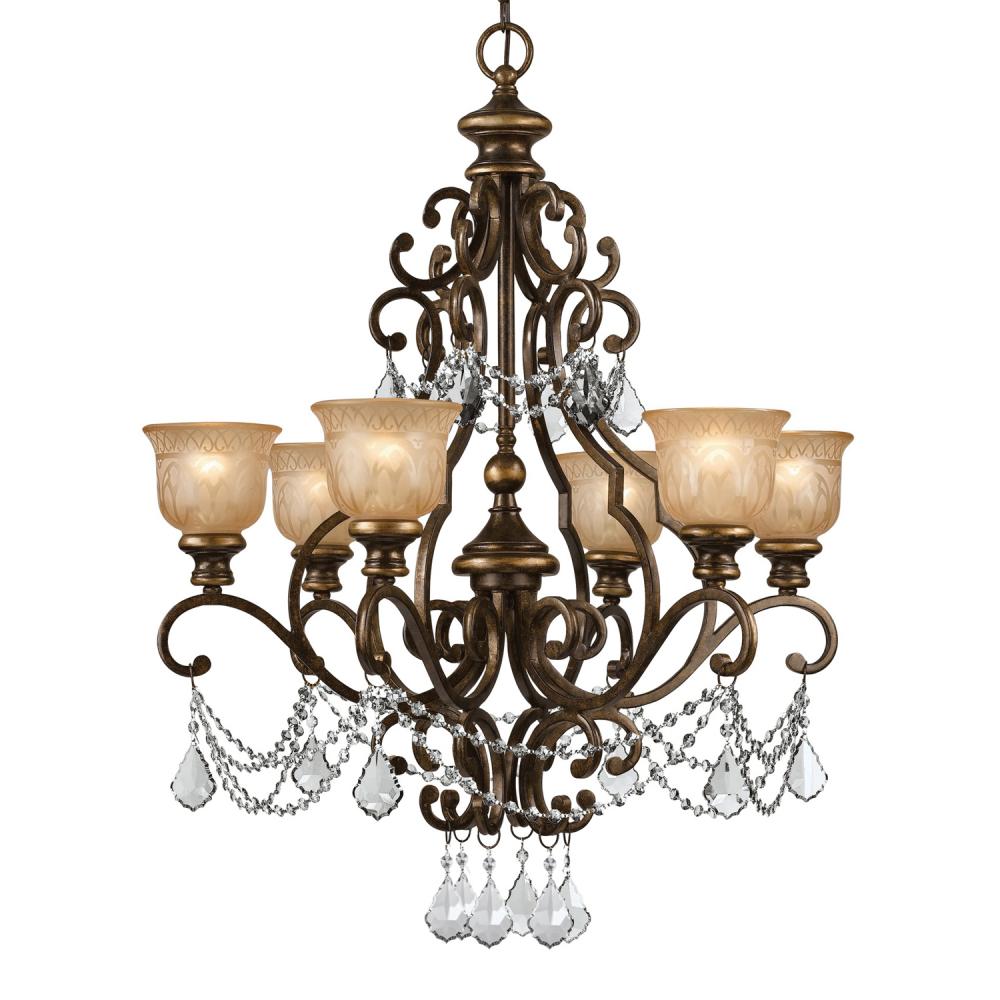 Norwalk 6 Light Swarovski Strass Crystal Bronze Umber Chandelier