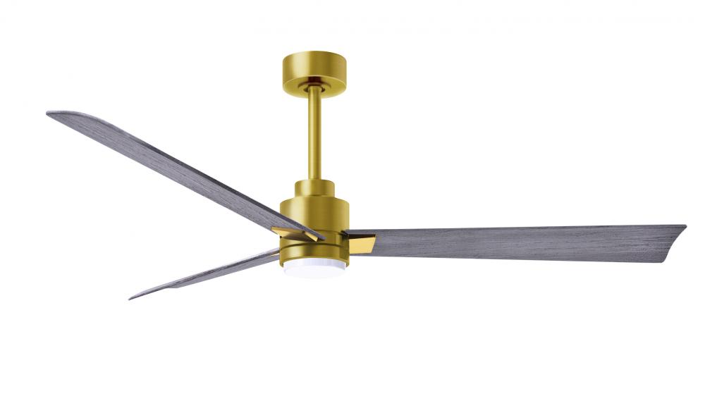 Alessandra 3-blade transitional ceiling fan in brushed brass finish with Barn Wood blades. Optimiz