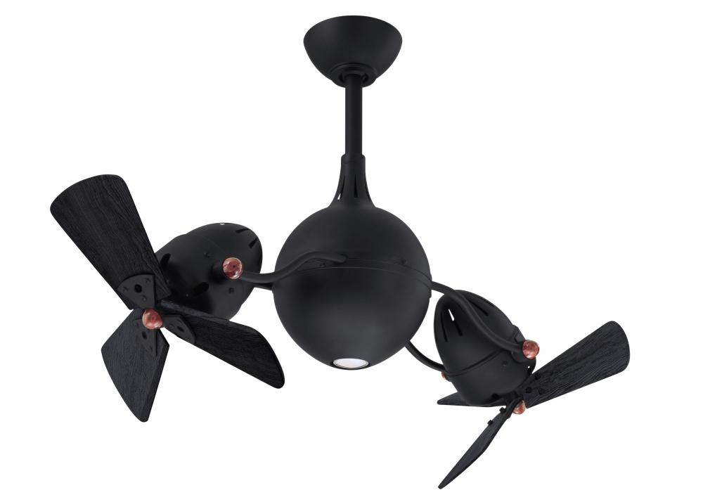 Acqua 360° rotational 3-speed ceiling fan in matte black finish with solid matte black wood blade