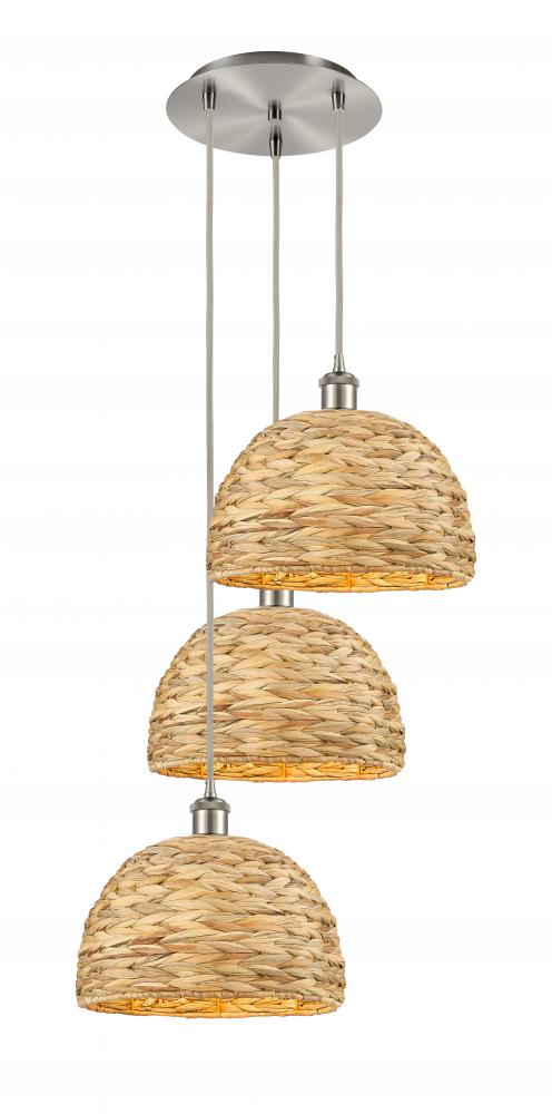 Woven Rattan - 3 Light - 19 inch - Brushed Satin Nickel - Cord hung - Multi Pendant