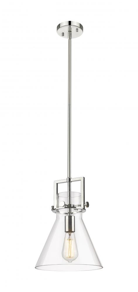 Newton Cone - 1 Light - 10 inch - Polished Nickel - Stem Hung - Mini Pendant