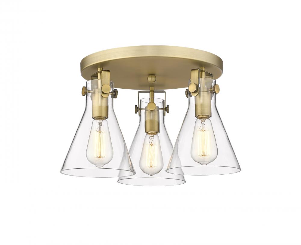 Newton Cone - 3 Light - 18 inch - Brushed Brass - Flush Mount