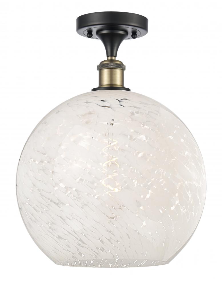 White Mouchette - 1 Light - 12 inch - Black Antique Brass - Semi-Flush Mount