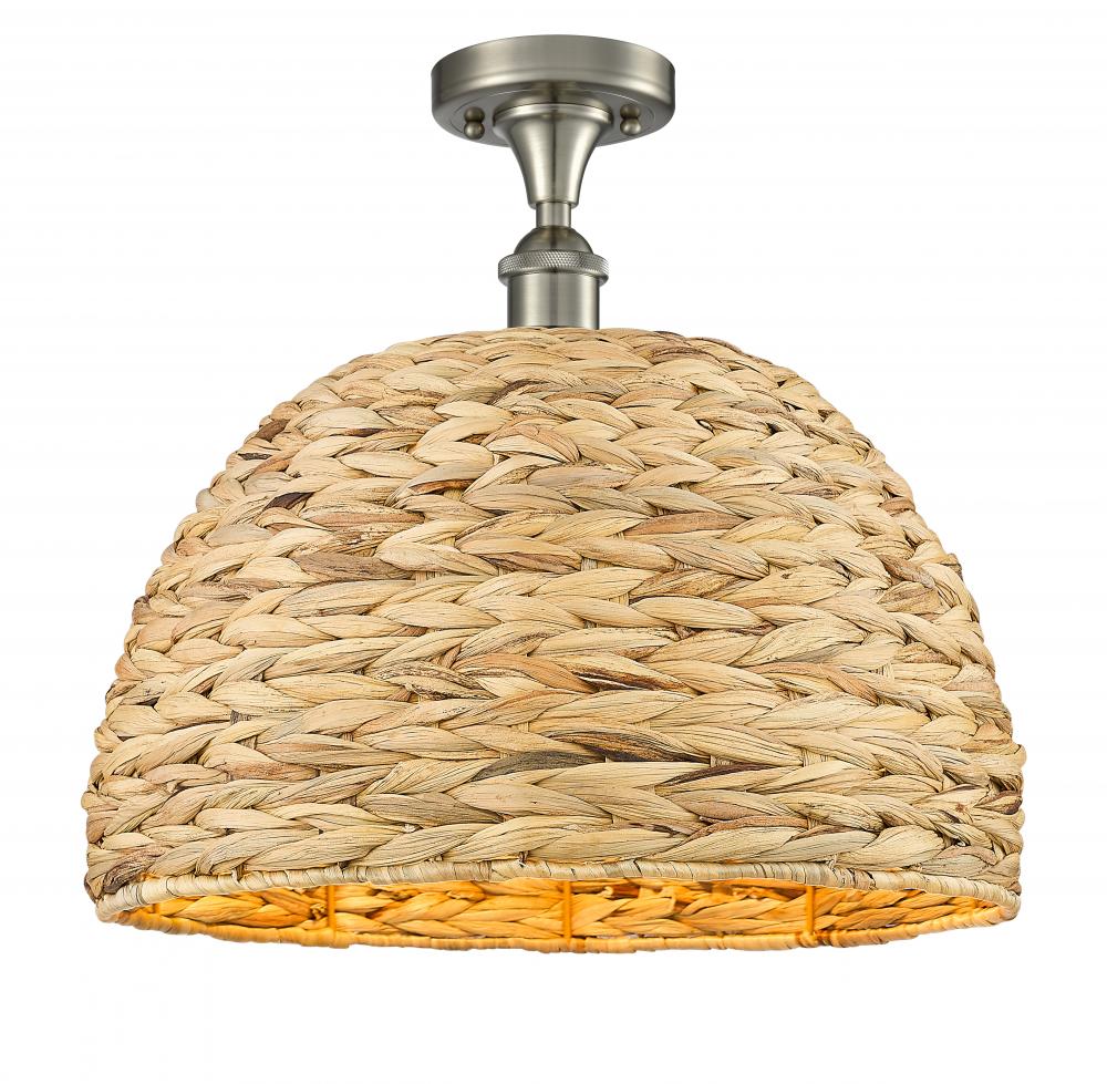 Woven Rattan - 1 Light - 16 inch - Satin Nickel - Semi-Flush Mount