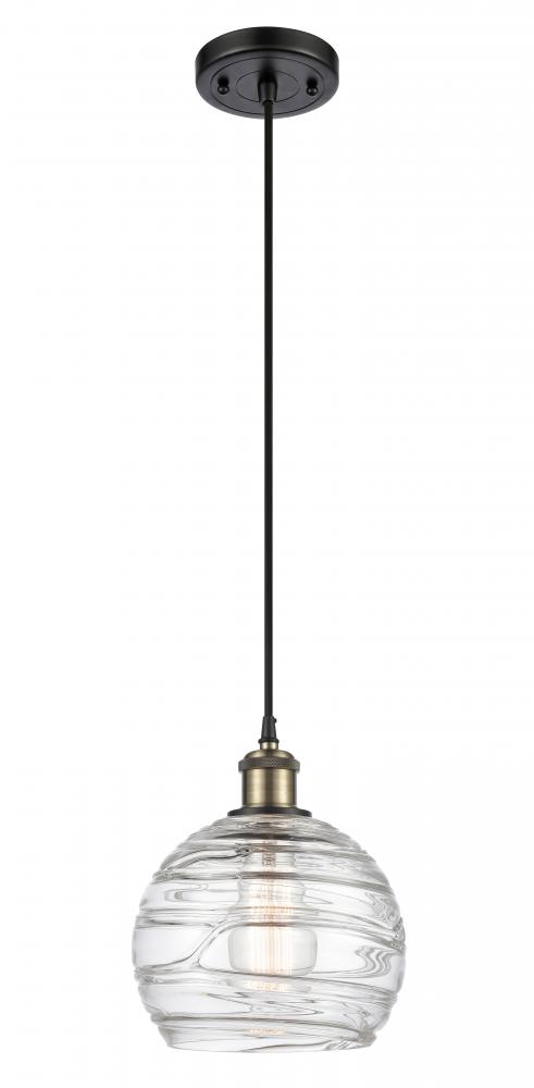 Athens Deco Swirl - 1 Light - 8 inch - Black Antique Brass - Cord hung - Mini Pendant