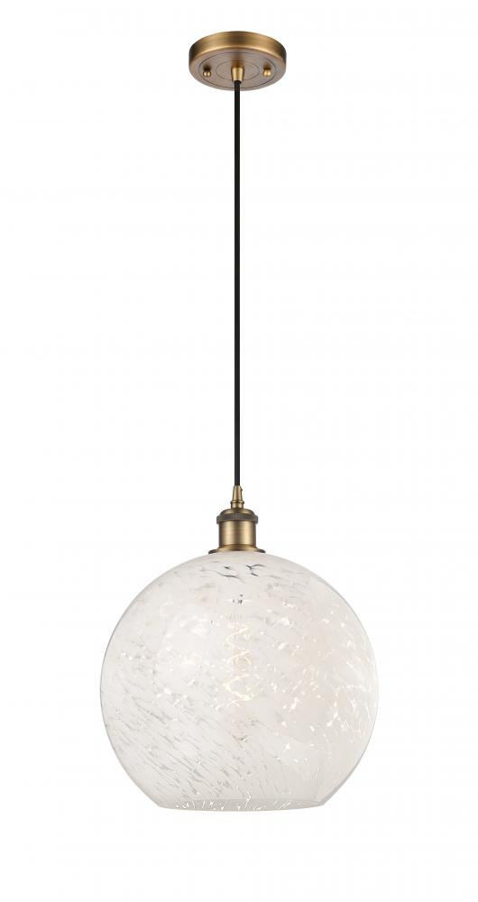 White Mouchette - 1 Light - 12 inch - Brushed Brass - Cord Hung - Mini Pendant