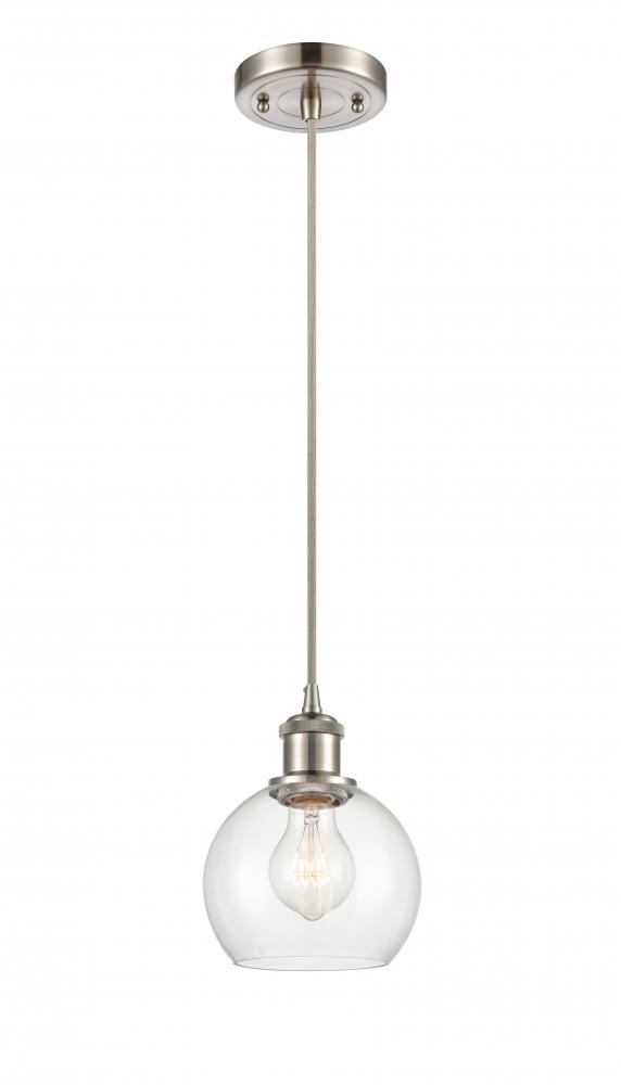 Athens - 1 Light - 6 inch - Brushed Satin Nickel - Cord hung - Mini Pendant