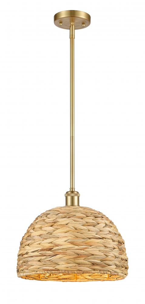 Woven Rattan - 1 Light - 12 inch - Satin Gold - Mini Pendant