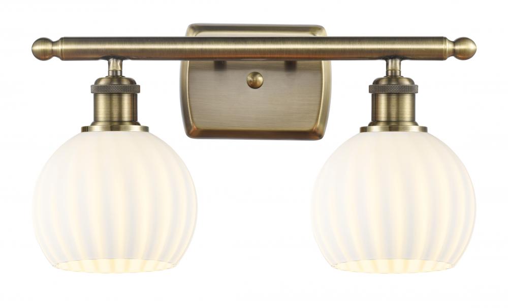 White Venetian - 2 Light - 16 inch - Antique Brass - Bath Vanity Light