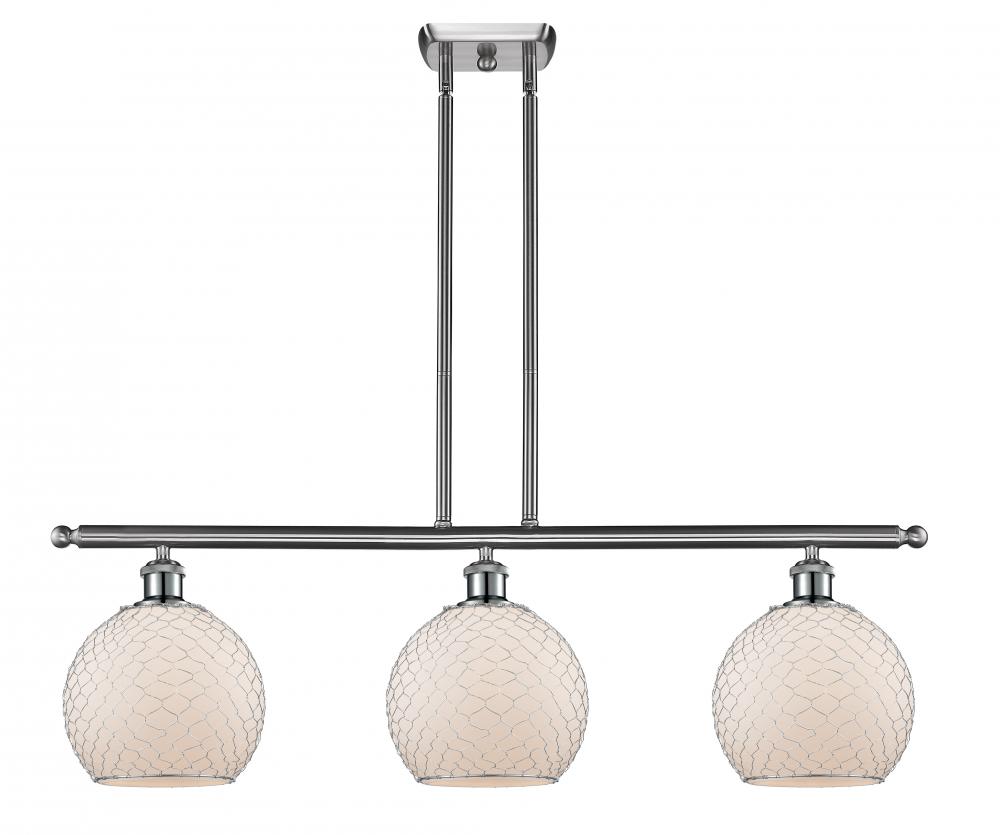 Farmhouse Chicken Wire - 3 Light - 36 inch - Brushed Satin Nickel - Cord hung - Island Light