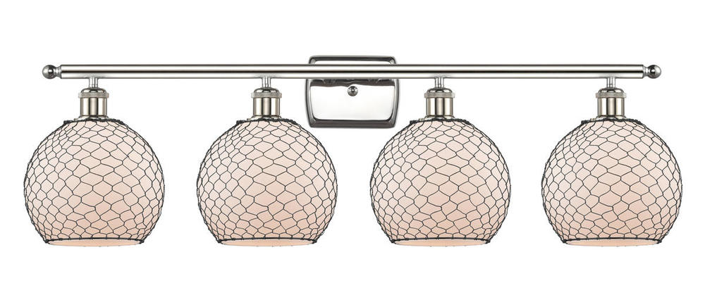 Farmhouse Chicken Wire - 4 Light - 38 inch - Polished Nickel - Bath Vanity Light