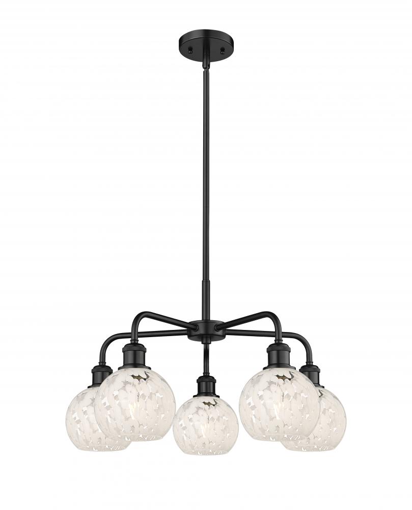 White Mouchette - 5 Light - 24 inch - Matte Black - Chandelier