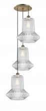  113B-3P-AB-G212 - Springwater - 3 Light - 19 inch - Antique Brass - Cord Hung - Multi Pendant