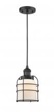  201C-BK-G51-CE-LED - Bell Cage - 1 Light - 6 inch - Matte Black - Cord hung - Mini Pendant