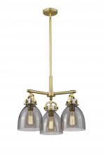  410-3CR-BB-G412-7SM - Newton Bell - 3 Light - 21 inch - Brushed Brass - Pendant