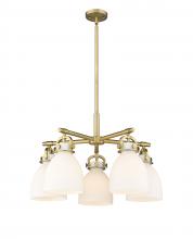  410-5CR-BB-G412-7WH - Newton Bell - 5 Light - 26 inch - Brushed Brass - Chandelier