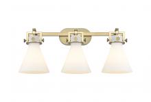 Innovations Lighting 411-3W-BB-G411-7WH - Newton Cone - 3 Light - 27 inch - Brushed Brass - Bath Vanity Light