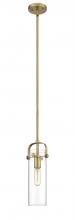  423-1S-BB-G423-12CL - Pilaster II Cylinder - 1 Light - 12 inch Long Glass - Brushed Brass - Pendant