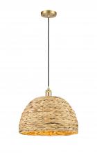 Innovations Lighting 516-1P-SG-RBD-16-NAT - Woven Rattan - 1 Light - 16 inch - Satin Gold - Mini Pendant