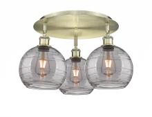  516-3C-AB-G1213-8SM - Athens Deco Swirl - 3 Light - 20 inch - Antique Brass - Flush Mount