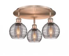  516-3C-AC-G1213-6SM - Athens Deco Swirl - 3 Light - 18 inch - Antique Copper - Flush Mount