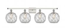  516-4W-WPC-G122-8RW - Farmhouse Rope - 4 Light - 38 inch - White Polished Chrome - Bath Vanity Light