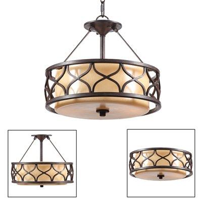 Two Light Corsini Bronze Verano Sol Glass Drum Shade Pendant