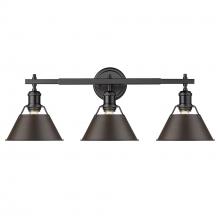 Golden 3306-BA3 BLK-RBZ - Orwell BLK 3 Light Bath Vanity in Matte Black with Rubbed Bronze shades