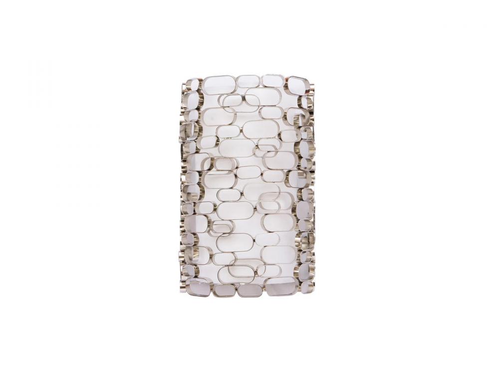 Ventura Blvd. Collection Polish Nickel Oval Pattern / White Slik Shade Wall Sconce