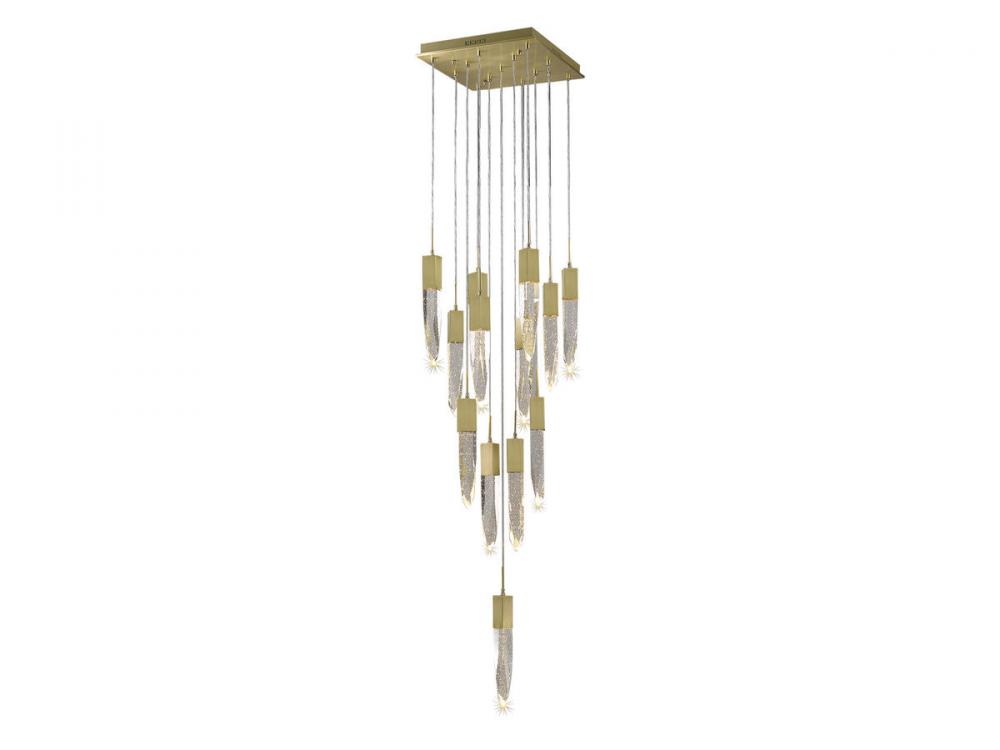 The Original Aspen Collection Brushed Brass 13 Light Pendant Fixture with Clear Crystal