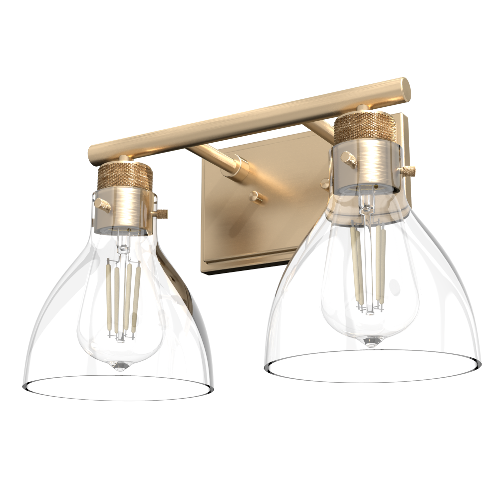 Hunter Van Nuys Alturas Gold with Clear Glass 2 Light Bathroom Vanity Wall Light Fixture