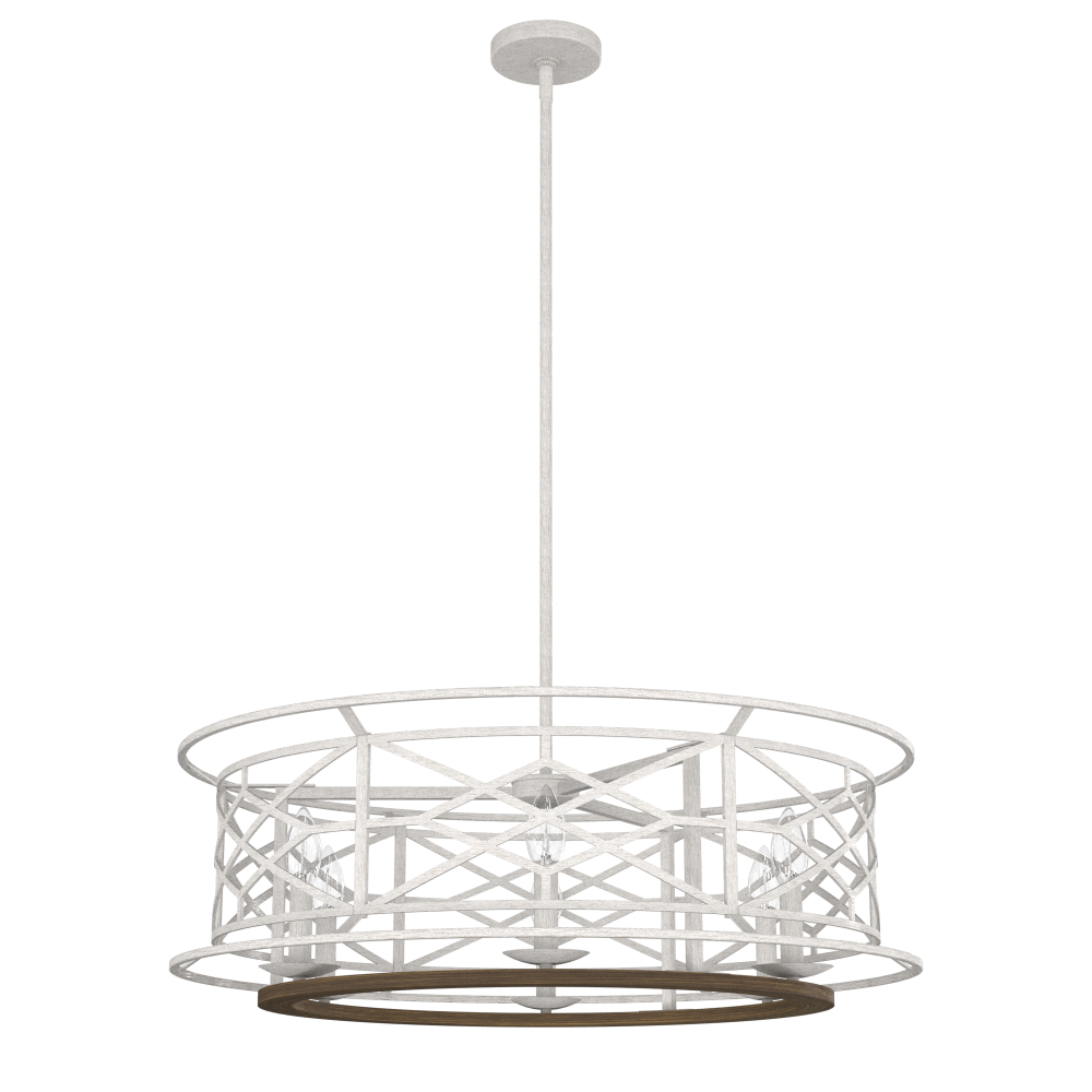 Hunter Langwood Distressed White and Chestnut 6 Light Chandelier Ceiling Light Fixture