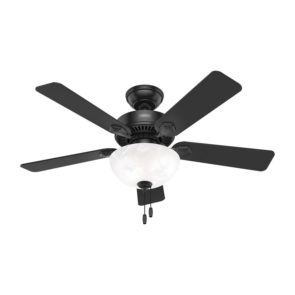 Hunter 44 inch Swanson ENERGY STAR® Matte Black Ceiling Fan with LED Light Kit and Pull Chain