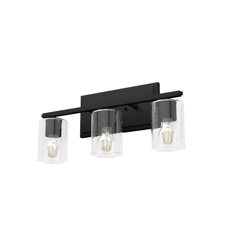 Hunter Kerrison Natural Black Iron with Seeded Glass 3 Light Bathroom Vanity Wall Light Fixture