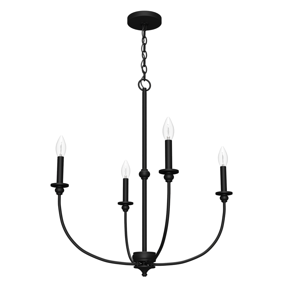 Hunter Southcrest Flat Matte Black 4 Light Chandelier Ceiling Light Fixture